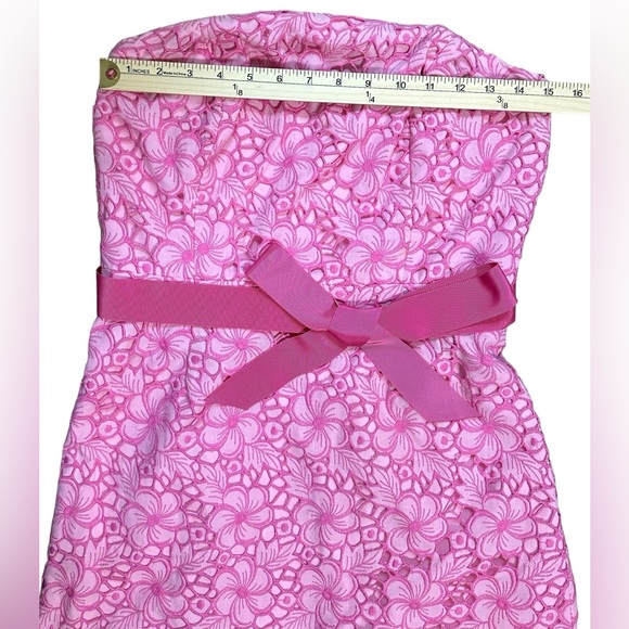 Lilly Pulitzer Sleeveless Tube Corset Fit and Flare Dress Pink Floral Lace Sz 8 - Picture 6 of 9